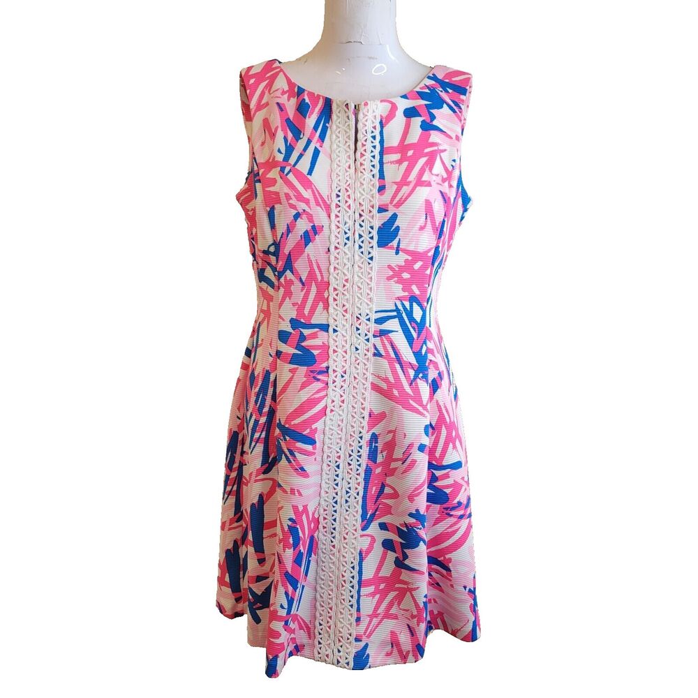 Taylor size 4 Dress Women graphic print colorful pink lace trim zip texture